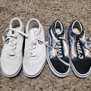 Women's Vans Bundle White Size 6 & Electric Flames Size 5.5